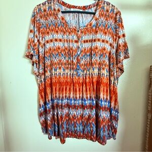 Rose & Olive Orange and Blue Patterned Blouse